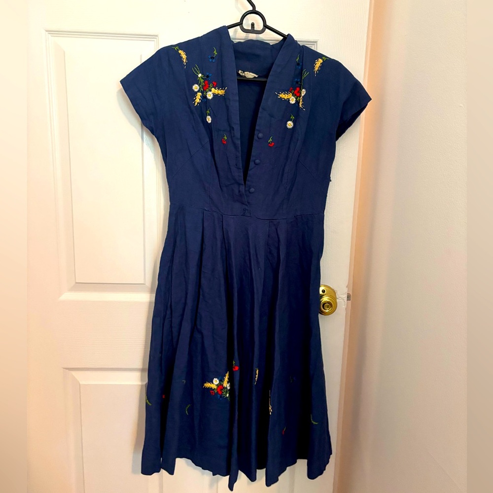 Embroidered Navy Blue Dress